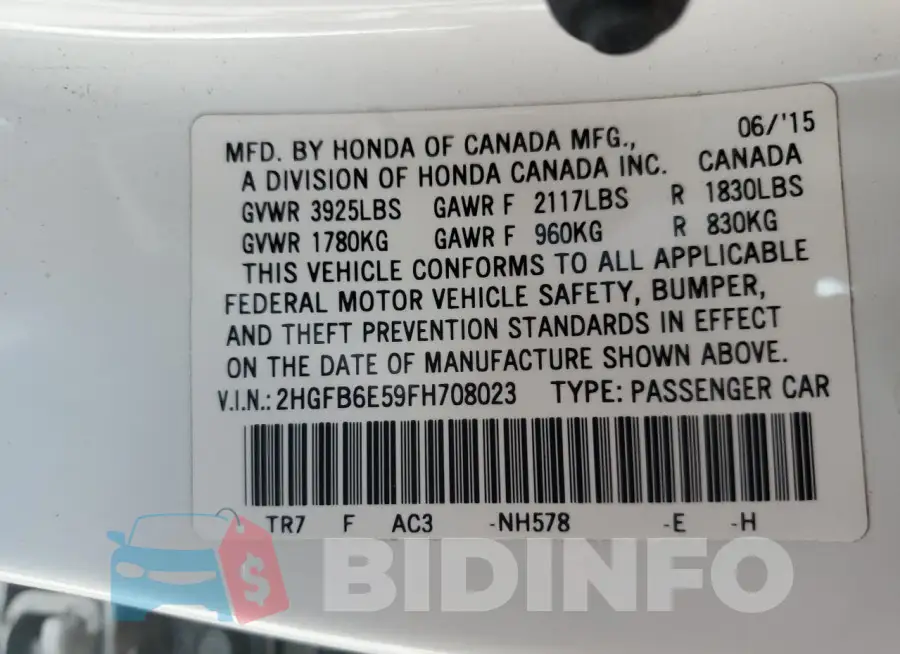 2HGFB6E59FH708023 Photo# 12