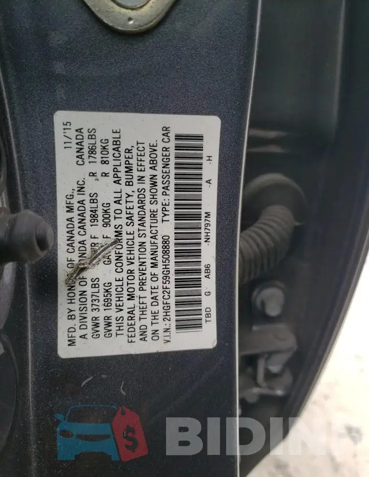 2HGFC2F59GH508880 Photo# 12