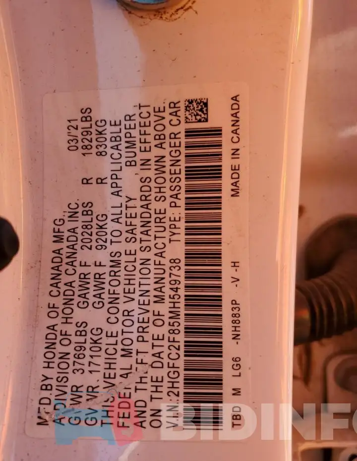 2HGFC2F85MH549738 Photo# 12