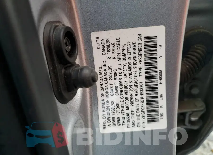 2HGFC2F87KH533201 Photo# 12