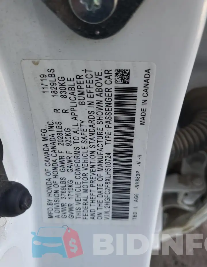2HGFC2F8XLH510724 Photo# 12
