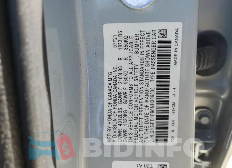 2HGFE1F96NH306535 Photo# 12