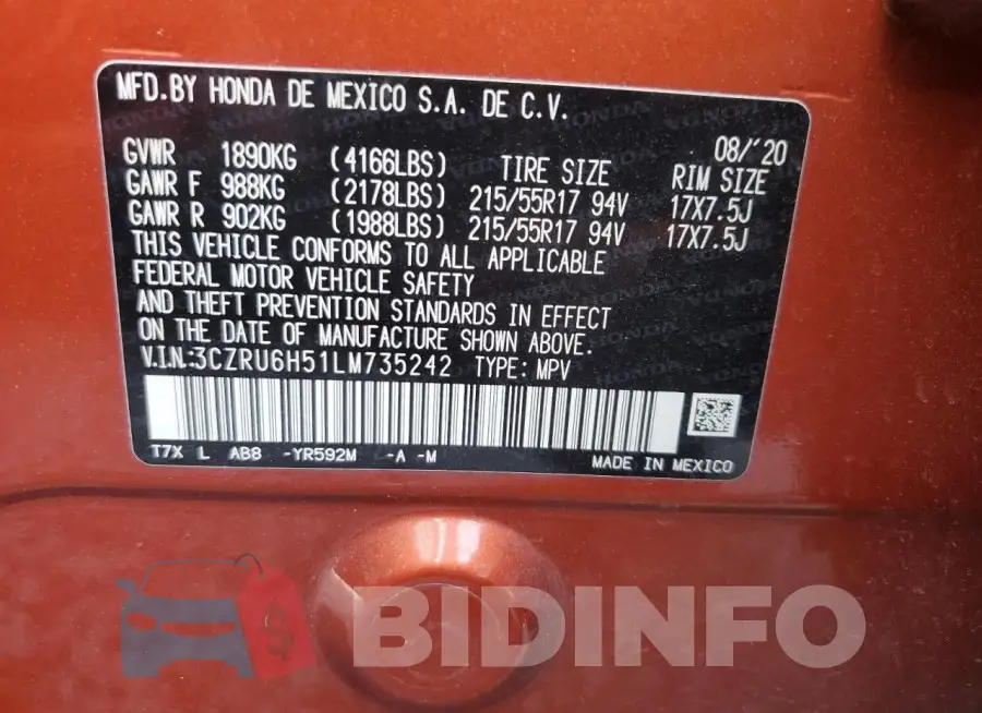 3CZRU6H51LM735242 Photo# 12