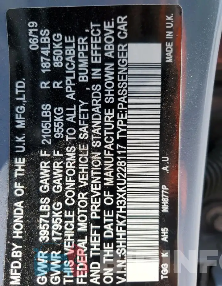 SHHFK7H3XKU228117 Photo# 13