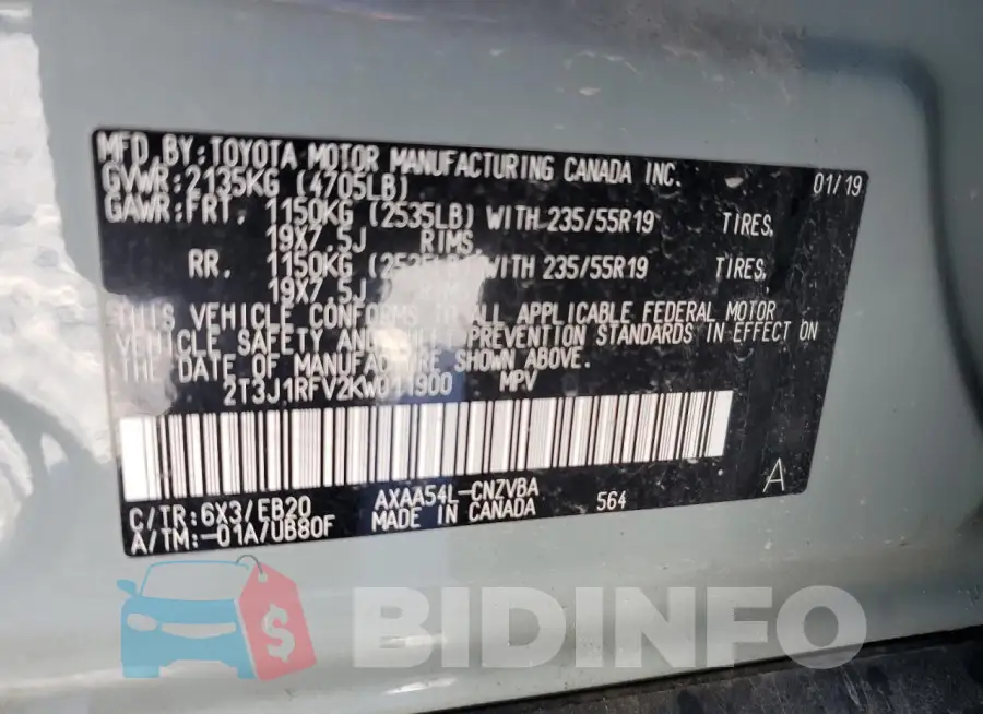 2T3J1RFV2KW011900 Photo# 13