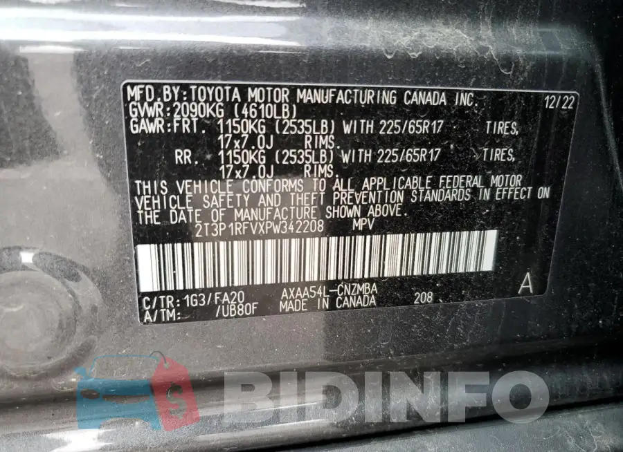 2T3P1RFVXPW342208 Photo# 14