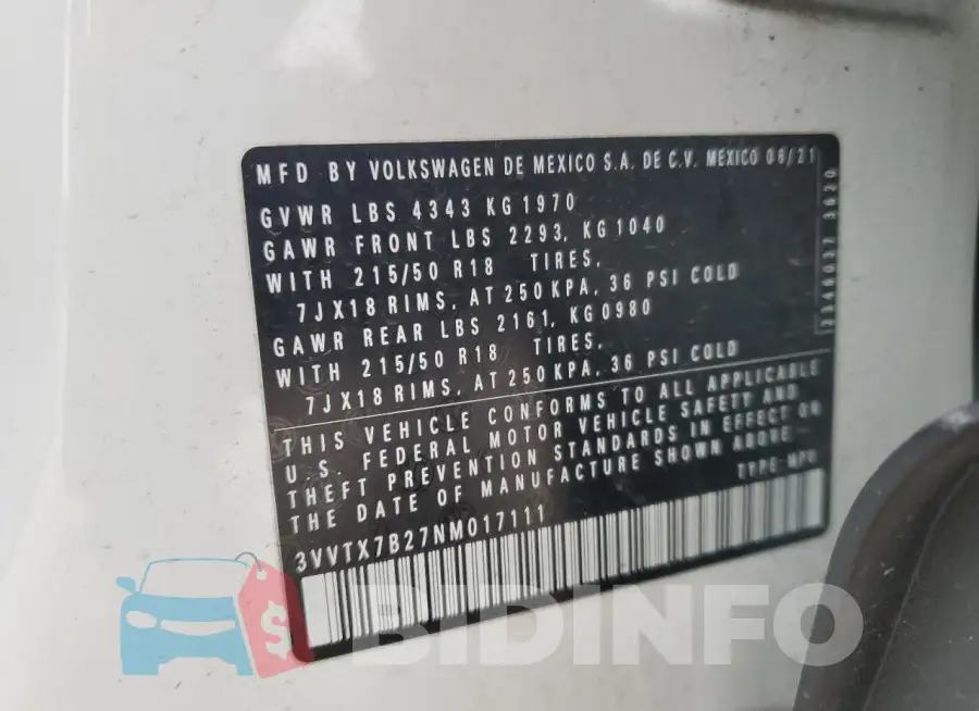 3VVTX7B27NM017111 Photo# 13