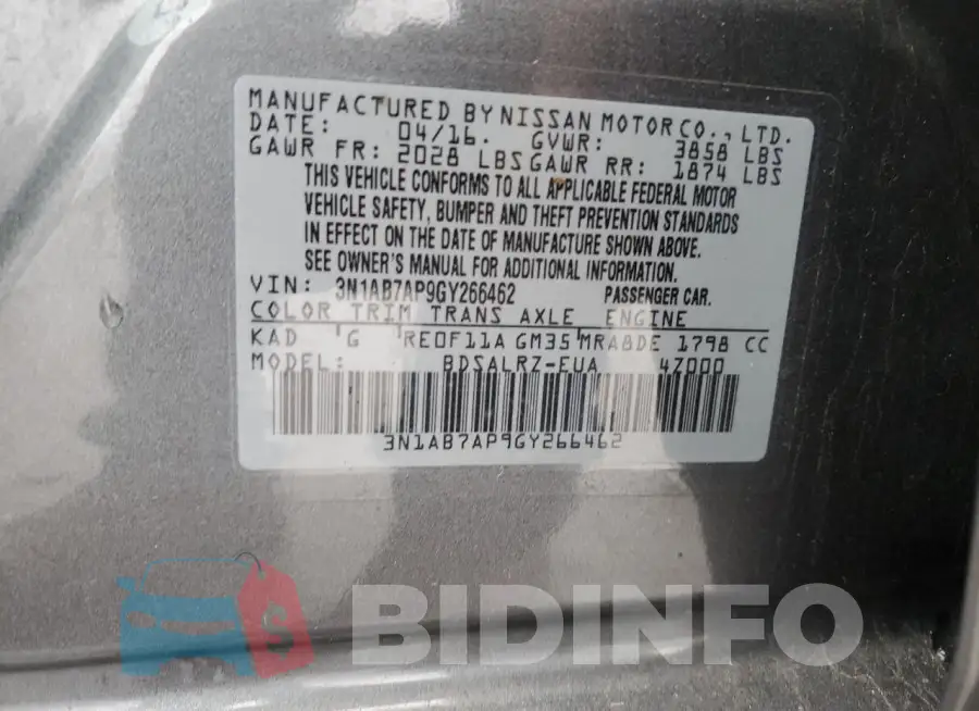 3N1AB7AP9GY266462 Photo# 13