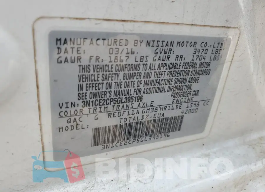 3N1CE2CP5GL395196 Photo# 12