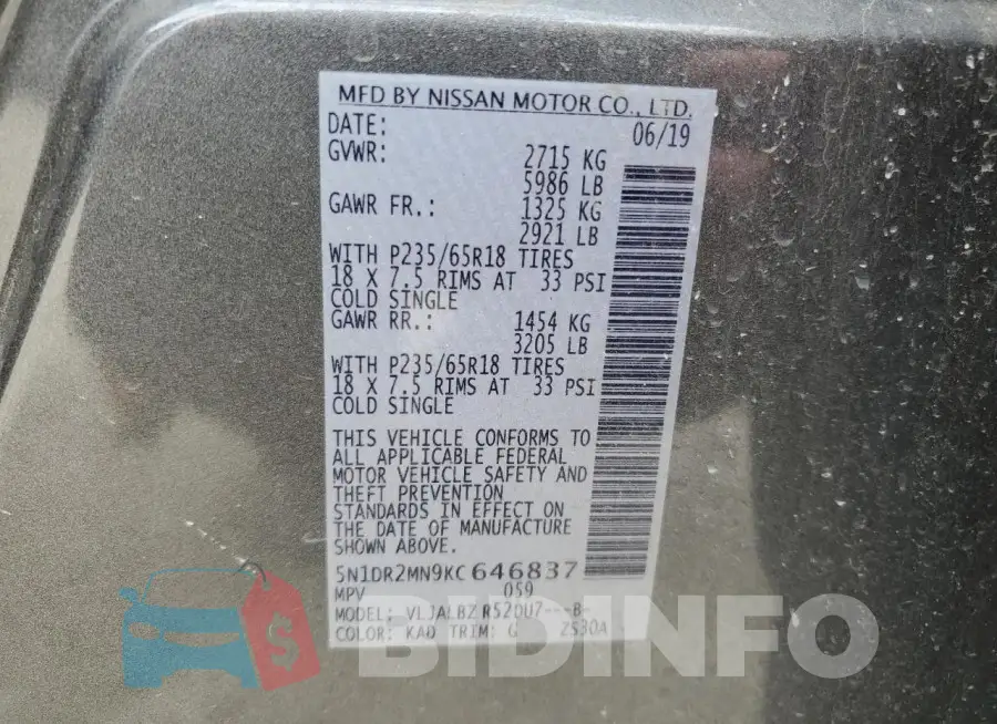 5N1DR2MN9KC646837 Photo# 13