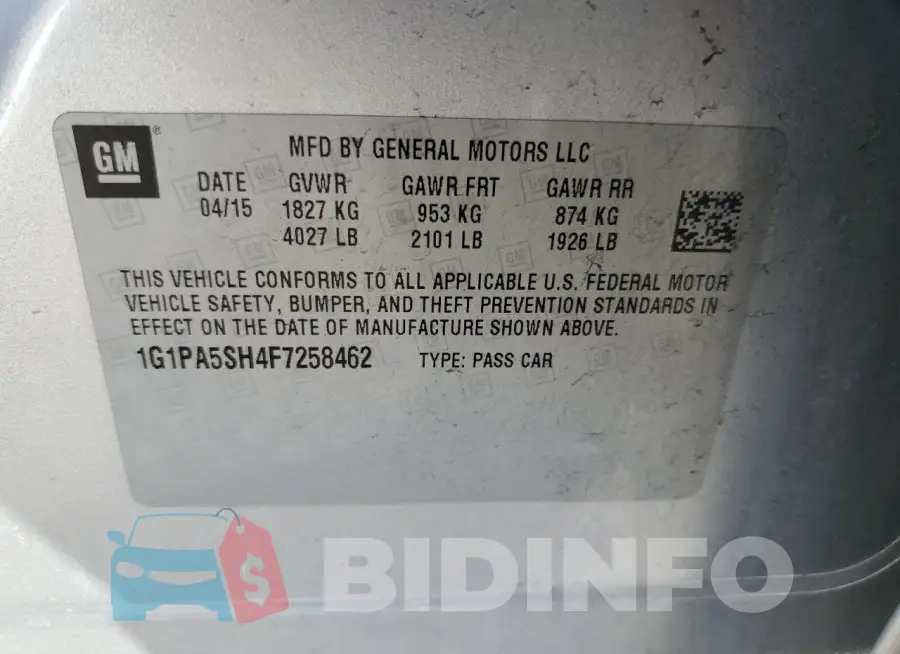 1G1PA5SH4F7258462 Photo# 12