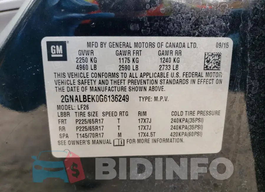 2GNALBEK0G6136249 Photo# 14