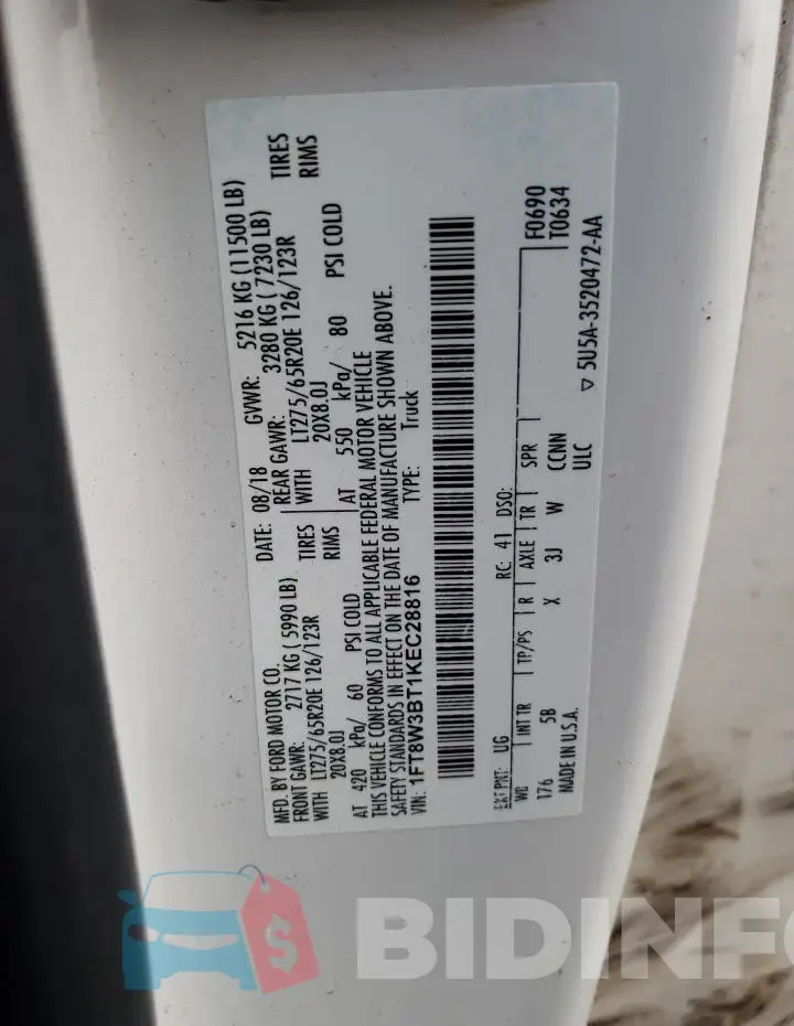 1FT8W3BT1KEC28816 Photo# 12