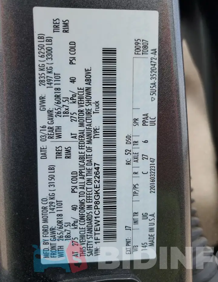 1FTEW1CP8GKE22647 Photo# 13