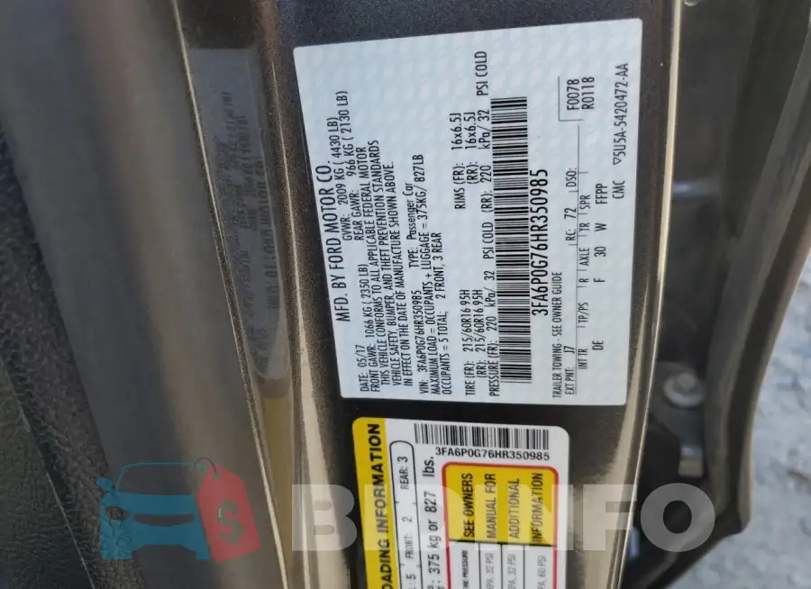3FA6P0G76HR350985 Photo# 12