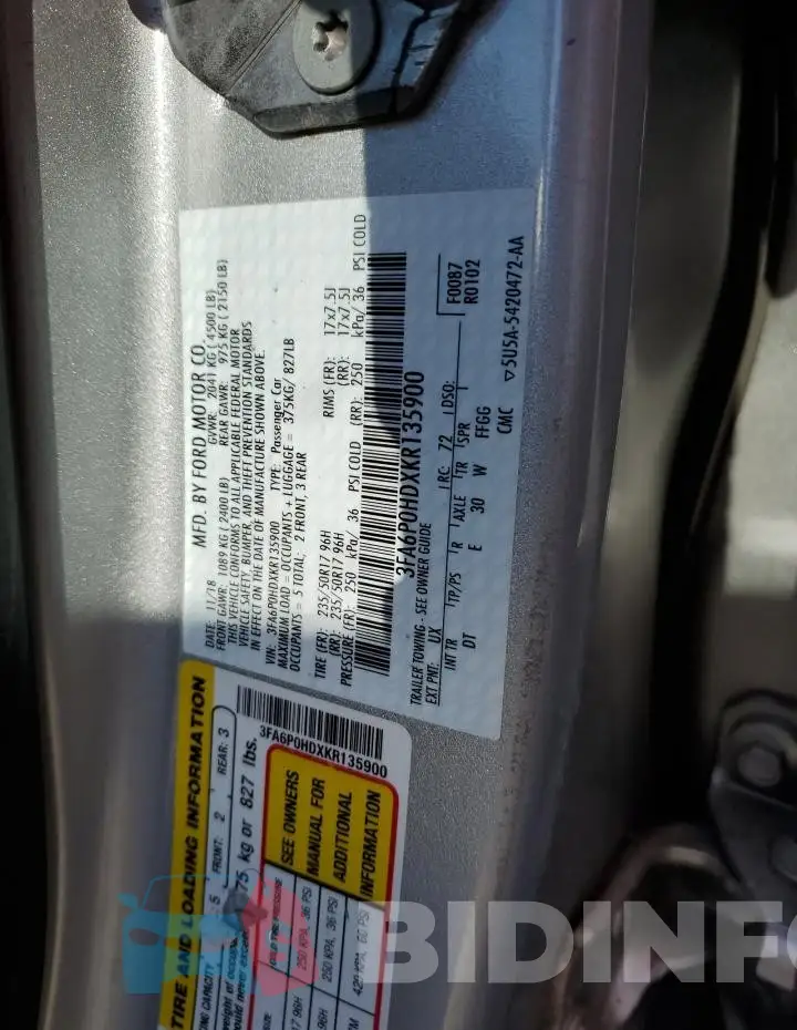 3FA6P0HDXKR135900 Photo# 12