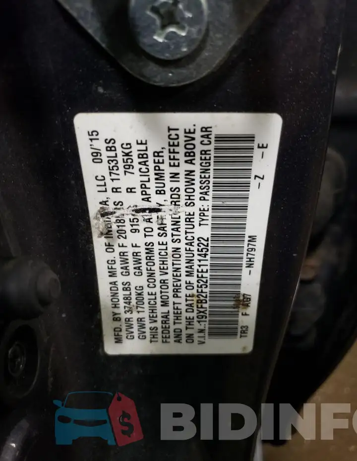 19XFB2F52FE114522 Photo# 12