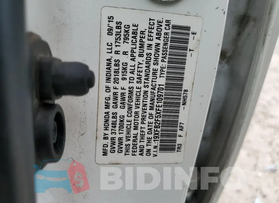 19XFB2F5XFE109701 Photo# 12
