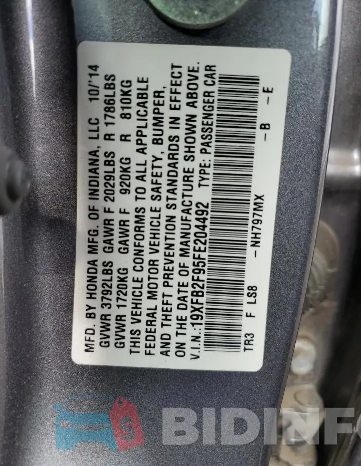 19XFB2F95FE204492 Photo# 12