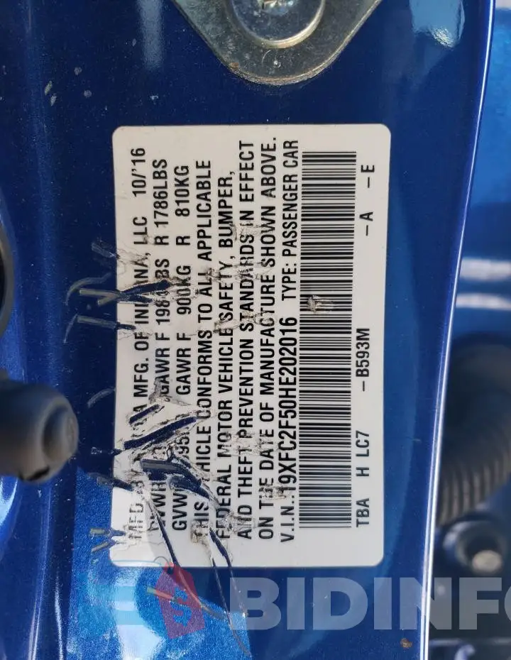 19XFC2F50HE202016 Photo# 12