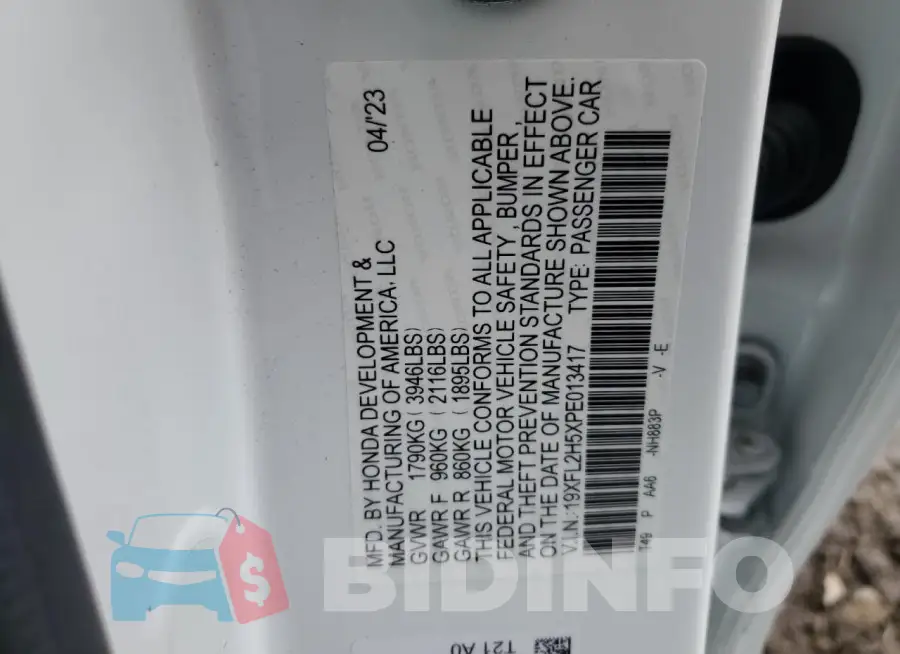 19XFL2H5XPE013417 Photo# 12
