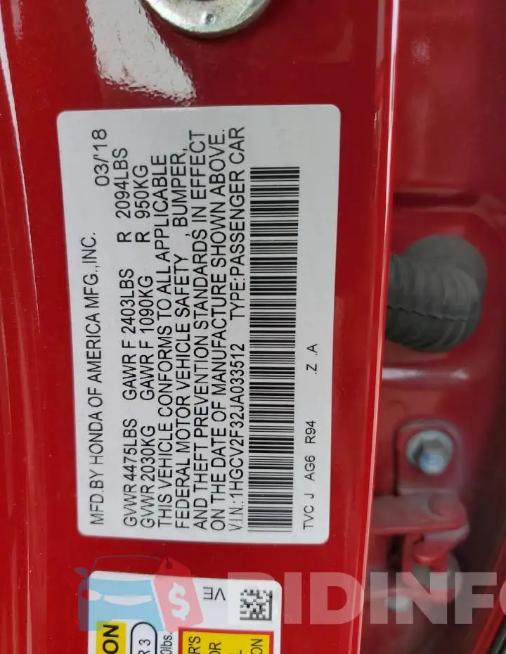1HGCV2F32JA033512 Photo# 13