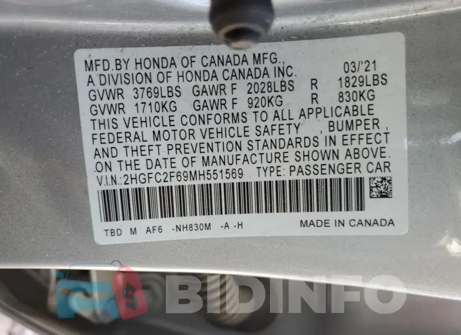 2HGFC2F69MH551569 Photo# 12