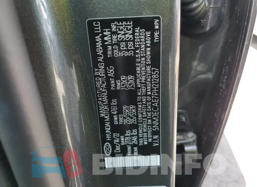 5NMJECAE7PH212857 Photo# 13