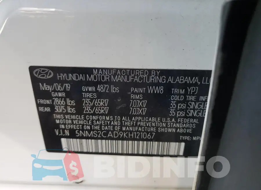 5NMS2CAD9KH121067 Photo# 13