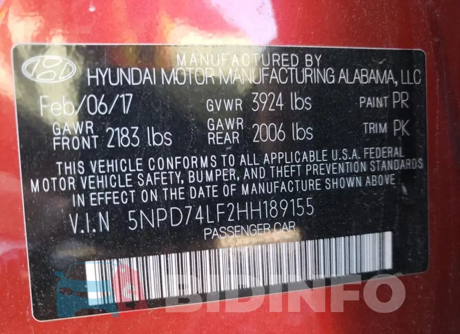 5NPD74LF2HH189155 Photo# 12