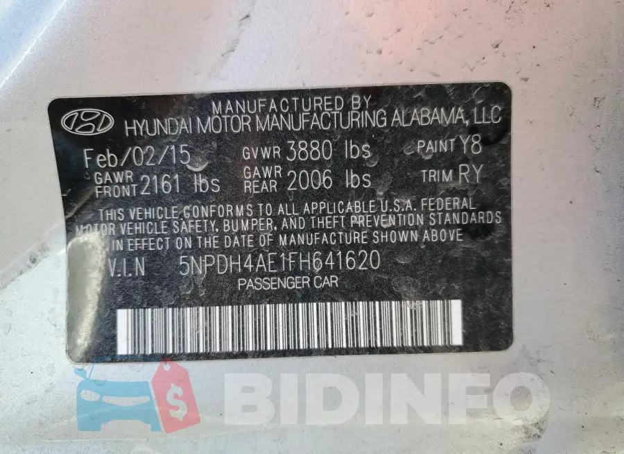 5NPDH4AE1FH641620 Photo# 12