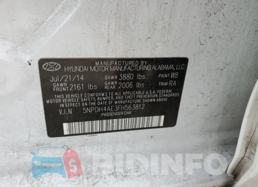 5NPDH4AE3FH563812 Photo# 12