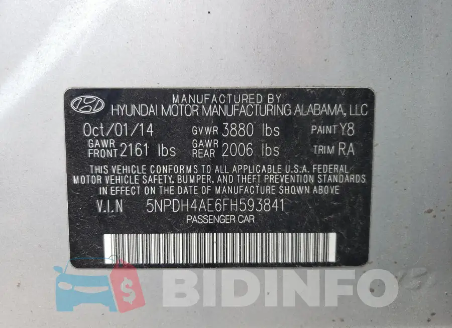 5NPDH4AE6FH593841 Photo# 13
