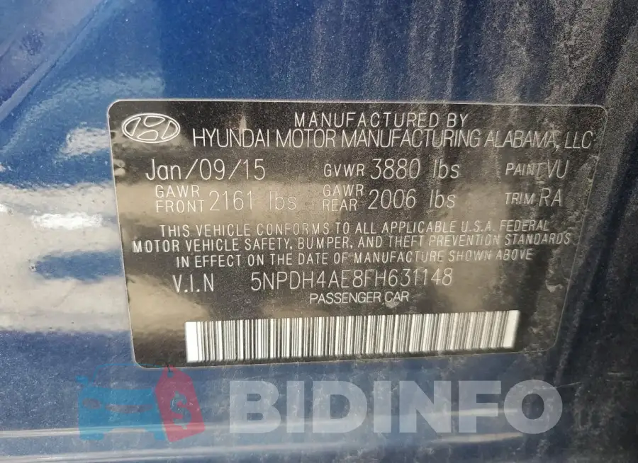 5NPDH4AE8FH631148 Photo# 12