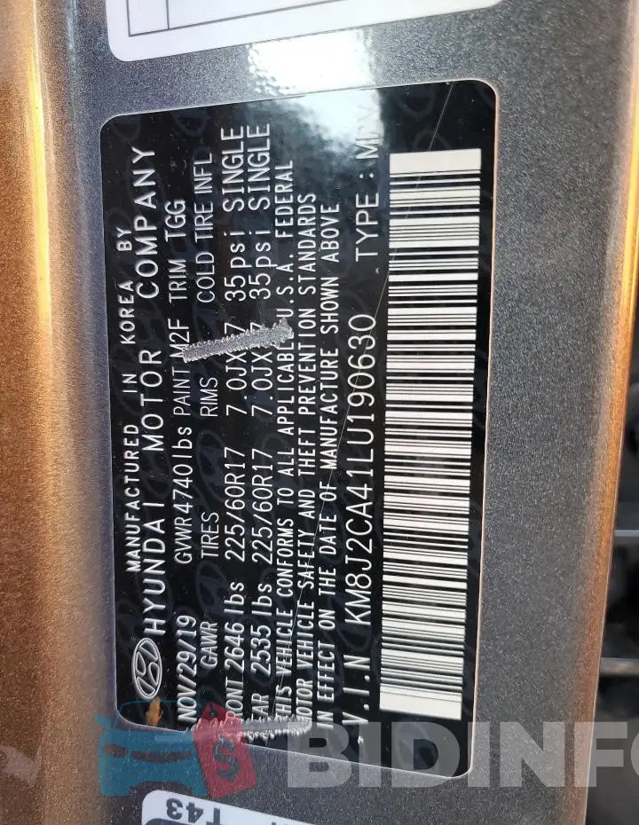 KM8J2CA41LU190630 Photo# 12
