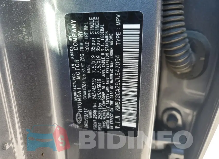 KM8J3CA29JU647094 Photo# 14