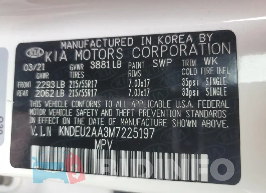 KNDEU2AA3M7225197 Photo# 12