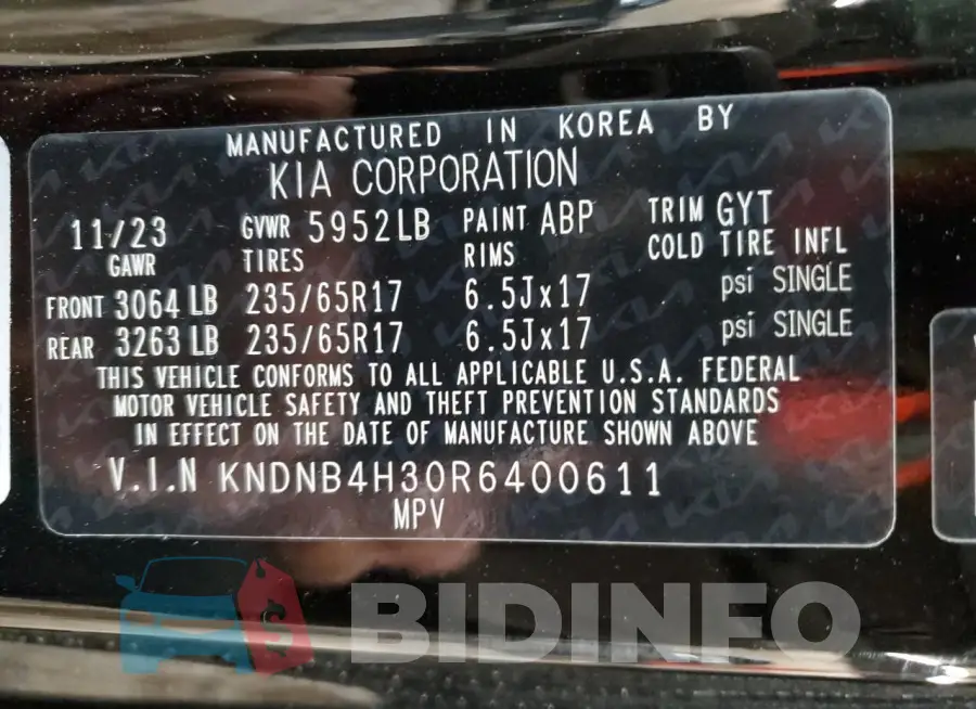 KNDNB4H30R6400611 Photo# 14