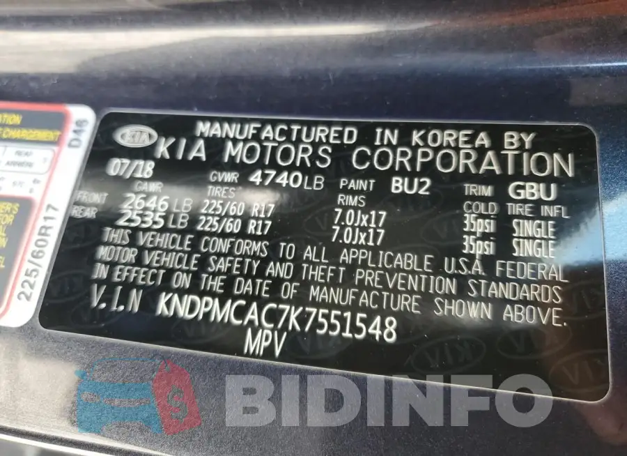KNDPMCAC7K7551548 Photo# 13