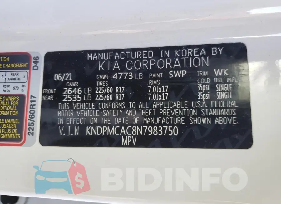KNDPMCAC8N7983750 Photo# 13