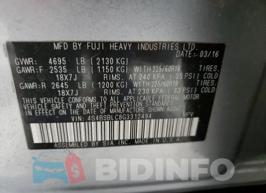 4S4BSBLC8G3312494 Photo# 12