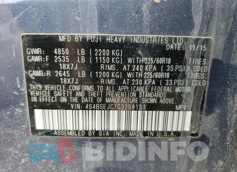 4S4BSEJC7G3259131 Photo# 14