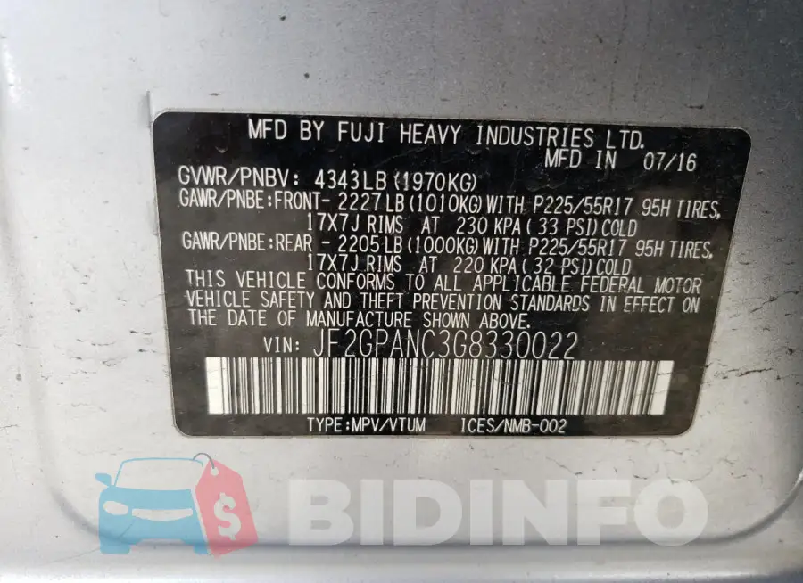 JF2GPANC3G8330022 Photo# 14