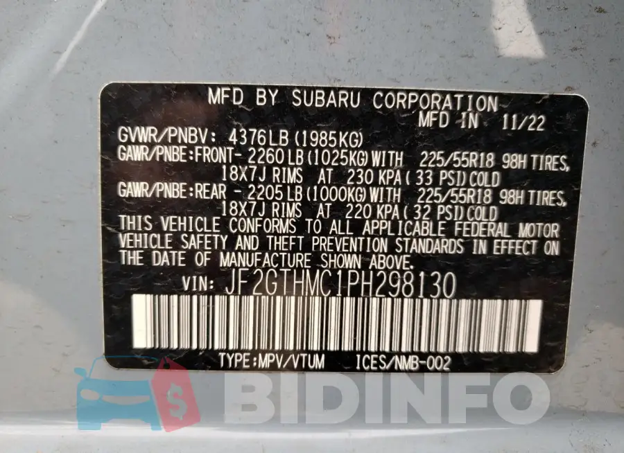 JF2GTHMC1PH298130 Photo# 13