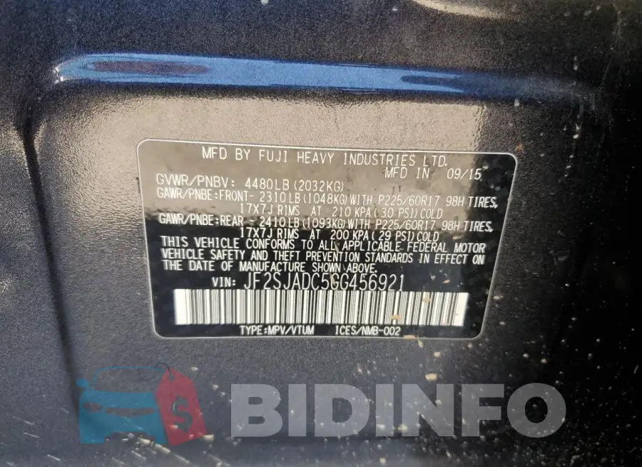 JF2SJADC5GG456921 Photo# 12