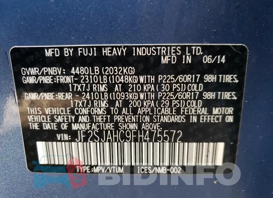 JF2SJAHC9FH475572 Photo# 12
