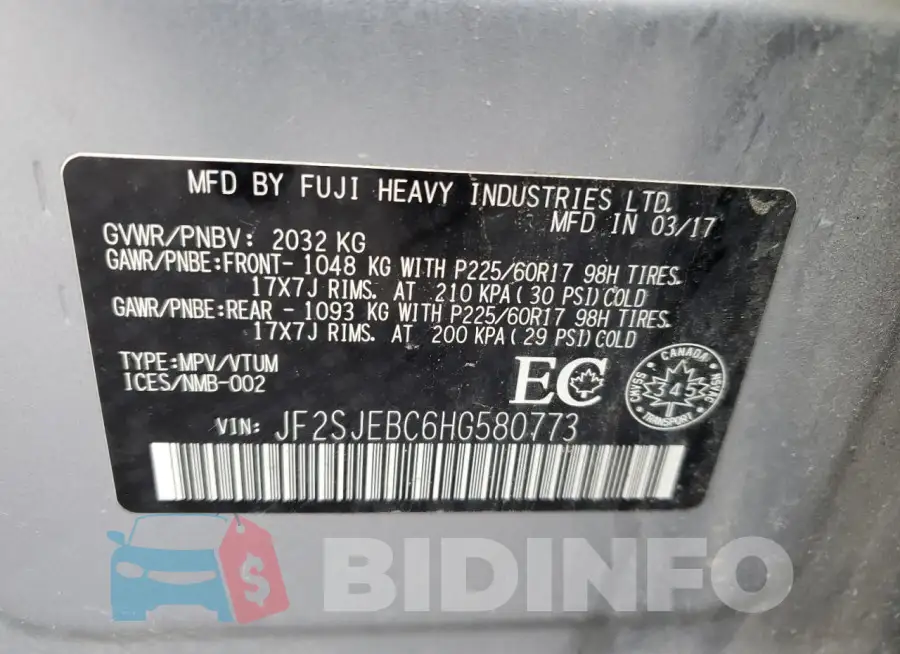 JF2SJEBC6HG580773 Photo# 13