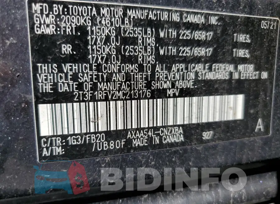2T3F1RFV2MC213176 Photo# 13