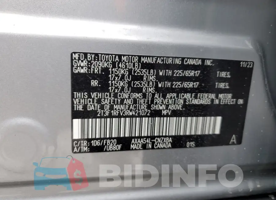 2T3F1RFV3RW421072 Photo# 13