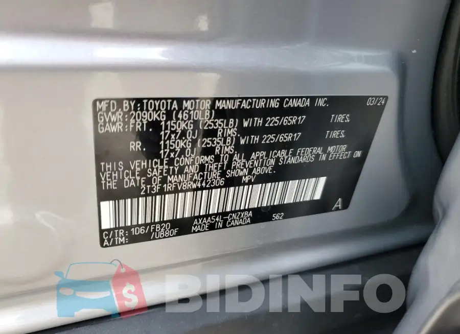 2T3F1RFV8RW442306 Photo# 12